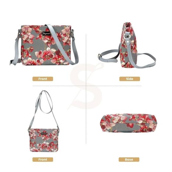 Tapestry Crossbody Bag Shoulder Purse In Orchid Grey And Red Desn :o) - Picture 2 of 5